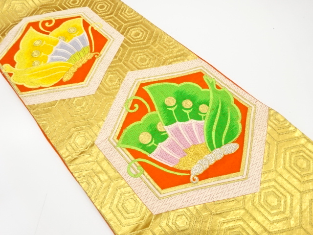 七色 キラキラ 玉虫色 袋帯 蝶々 金糸 銀糸 正絹 六通 七色 キラキラ 玉虫色 袋帯 蝶々 金糸 銀糸 正絹 六通